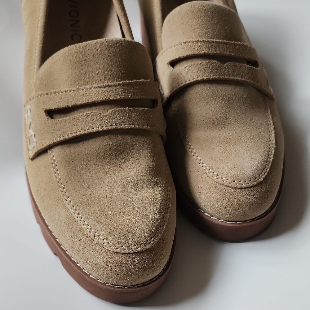 Vionic Tan Suede Penny Loafers Comfort Orthotic Slip On Flats - Picture 5 of 10